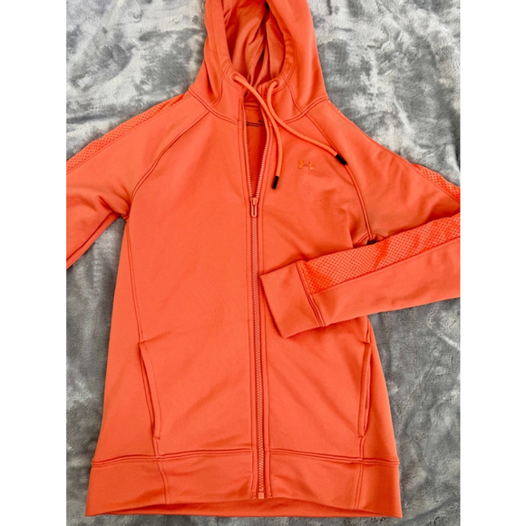Under Armour Jackets & Blazers - Under Armour Fitted XS Neon Coral/ Orange Mesh Full Zip Jacket Hooded